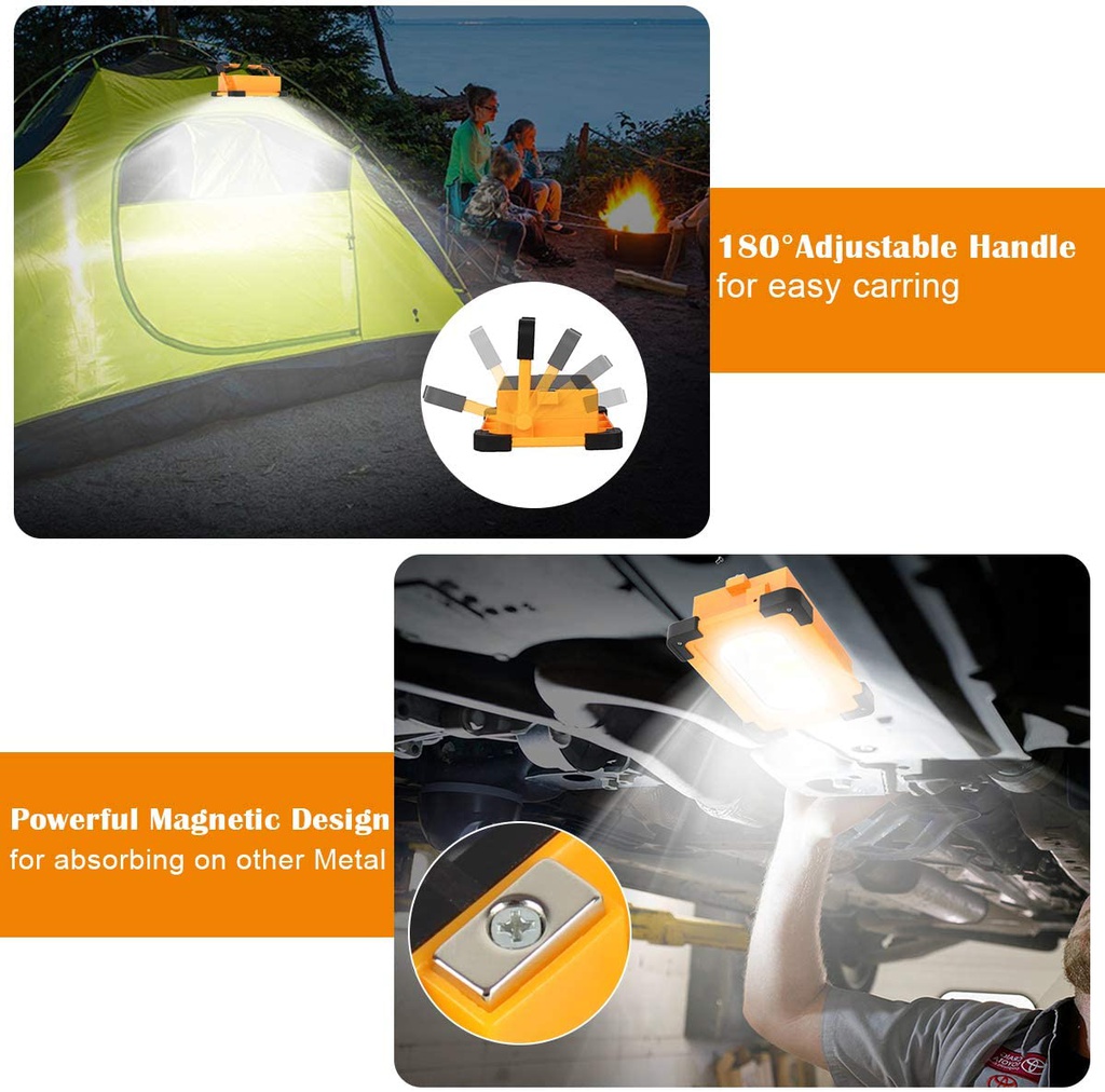 60W Portable Solar USB Rechargeable LED Work Flood Light for Camping, Car Repairing, Hiking, Fishing