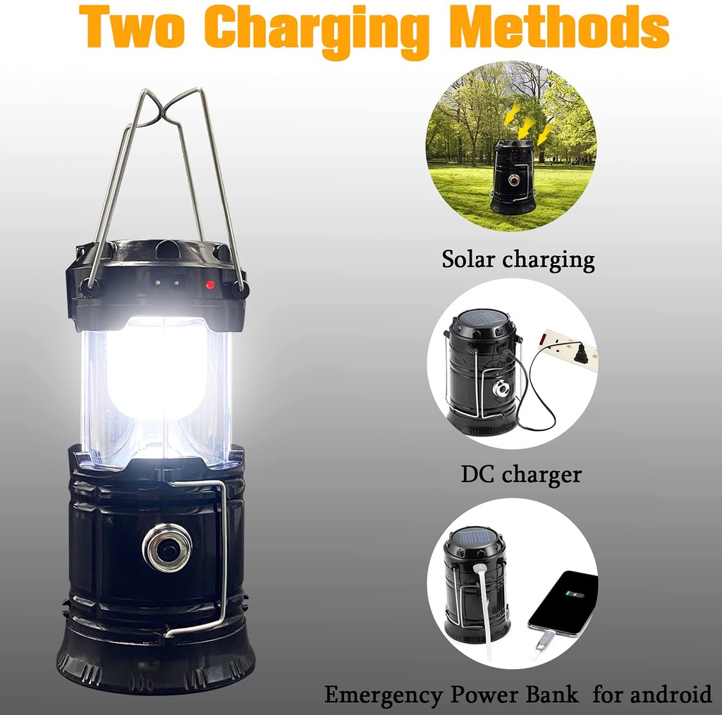 Portable LED Camping Lantern Waterproof Solar USB Rechargeable LED  Flashlight Emergency Fishing Light